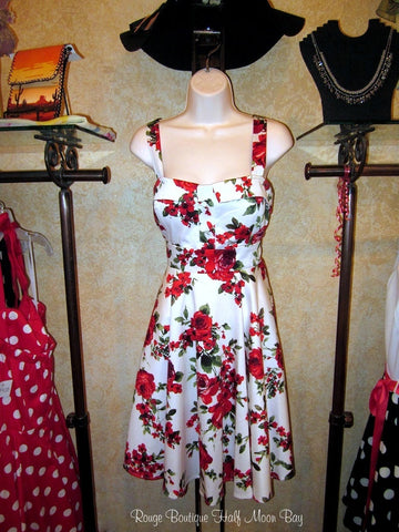 Retro red floral tie-back Hostess dress