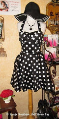 Retro black polka dot halter dress
