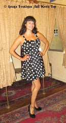 Retro Tie-back black with white polka dot dress (short style)