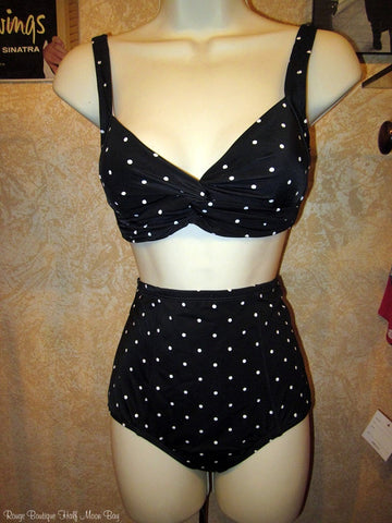 Retro black with white polka dot 2 piece swimsuit