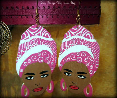 African Lady Art earrings (pink)