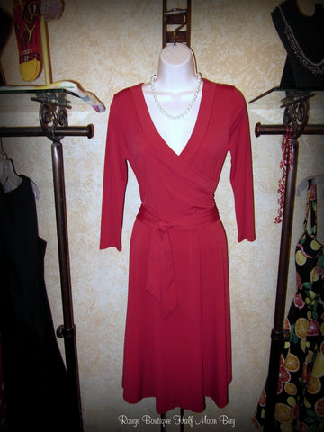 Solid red faux wrap dress