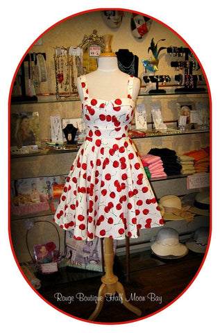 Retro tie-back Cherry Print Hostess dress