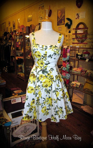 Retro tie-back Floral Hostess dress (yellow)