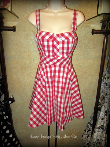 Retro Tie-back red gingham dress (short)
