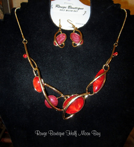Enamel and metal earring and necklace set