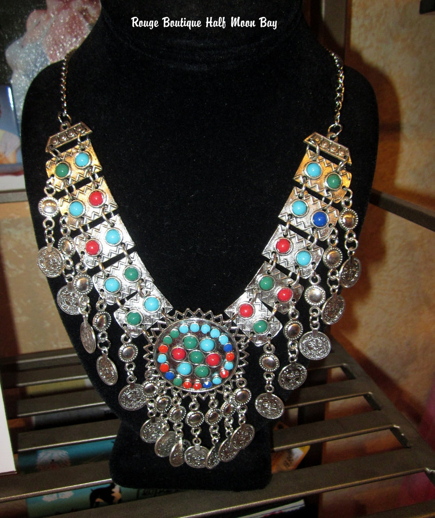 Multi-color stone/metal statement necklace