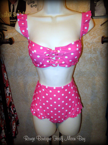 Retro red 2 piece swimsuit (pink dot)