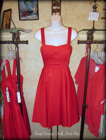 Retro solid red tie-back Hostess dress