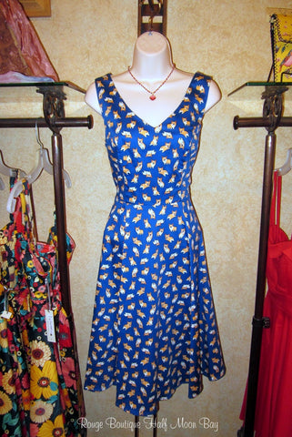 Blue Corgi print Hostess Dress