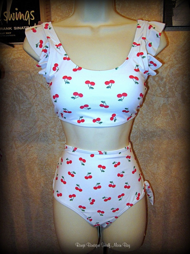 Retro white with red cherry Swimsuit