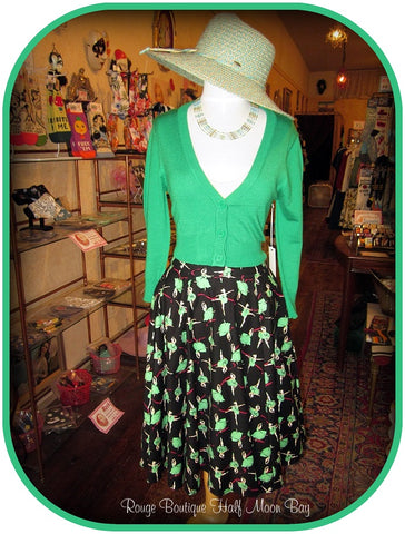 Black with green ballerina print Skirt