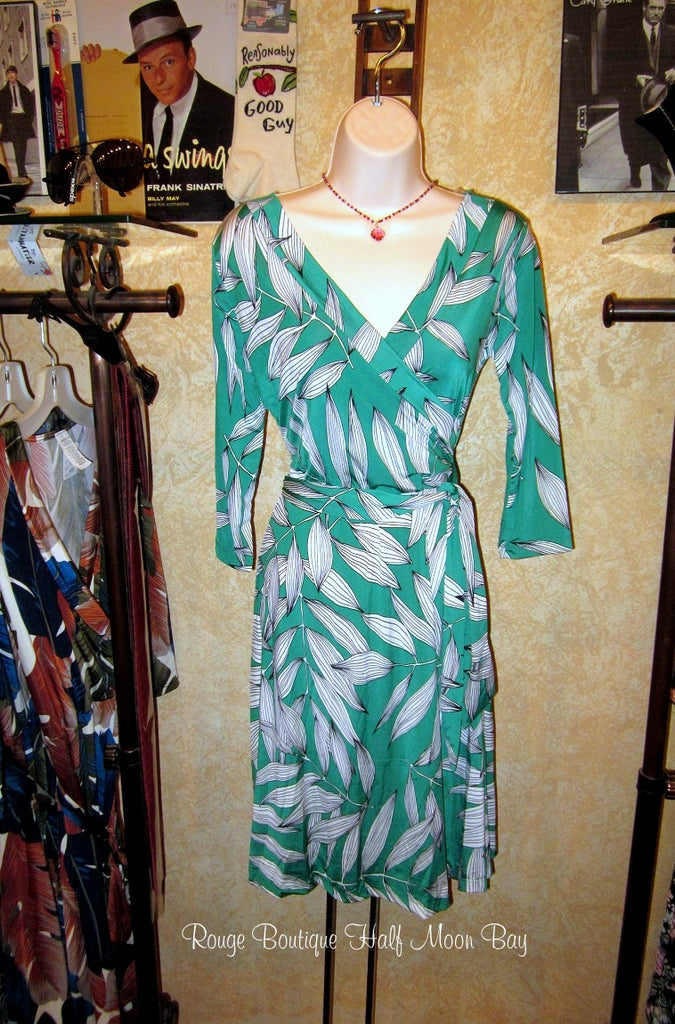 Green with white leaves wrap dress